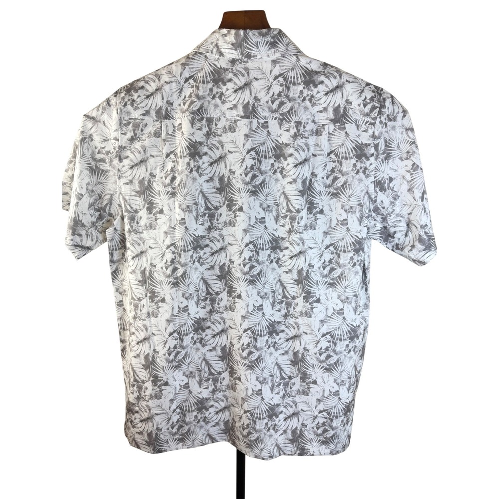 Havana Jim Mens Grey White Tropical Palm Leaf Print Button Front Shirt sz Medium - Picture 2 of 11